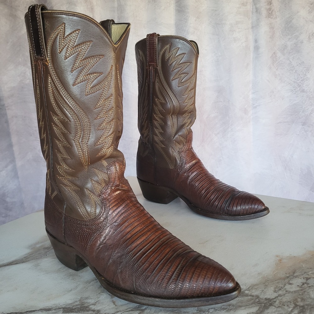 Dan Post Classic Genuine TejuLizard Western Cowboy Boots Brown Size 10 D Men's